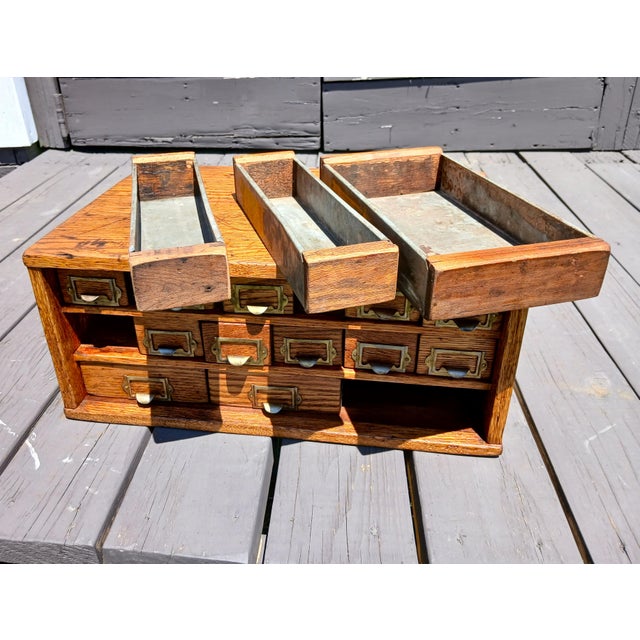 Antique Oak 15 Drawer Counter Top Store Hardware Cabinet 1900s Era For Sale - Image 12 of 17