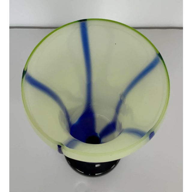 Timeless modern Antique Czech Kralik Pulled Blue and Cream Art Glass Vase, circa 1920’s