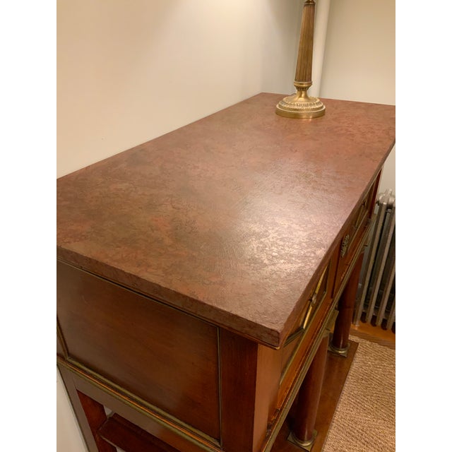 Early 19th C. French Empire Mahogany & Brass Cabinet, Faux-Marble Top For Sale - Image 11 of 14
