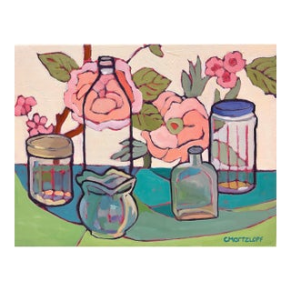 Garden Echos, Still Life With Florals and Glass For Sale