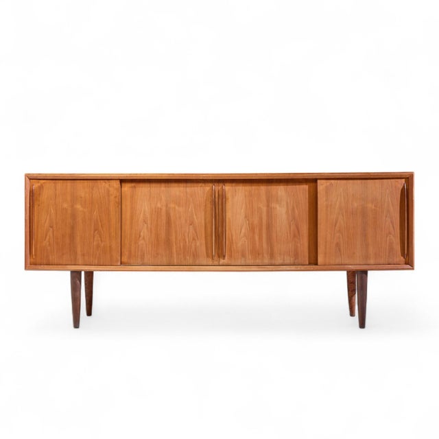 Svend Madsen Mid Century Danish Teak Curved Front Credenza This credenza measures: 78.75 wide x 20.25 deep x 31.25 inches...