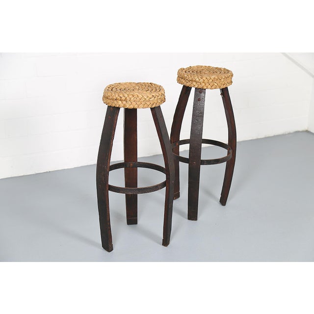 Brown Vintage French Bar Stools by Frida Minet and Adrien Audoux, 1950s, Set of 2 For Sale - Image 8 of 14