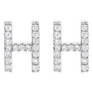 10K White Gold 1/10 Cttw Diamond 'H' Initial Stud Earring For Sale