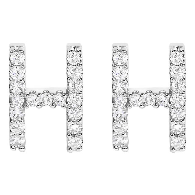 10K White Gold 1/10 Cttw Diamond 'H' Initial Stud Earring For Sale