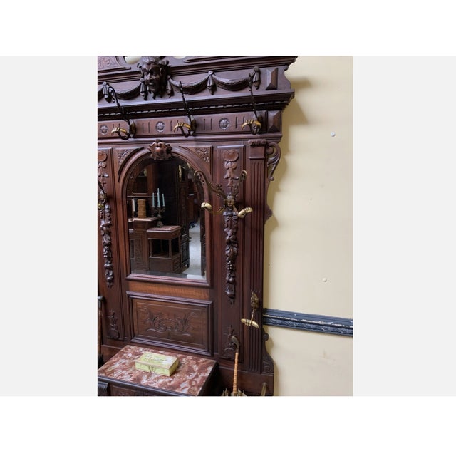 Brown Antique Neo-Renaissance Wall Wardrobe, 1880 For Sale - Image 8 of 12