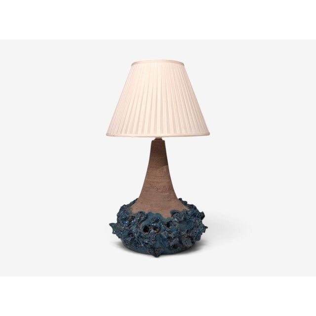 1979 Mid-Century Modern Hanne Stentøj, Large Brutalist Table Lamp, Blue Stoneware For Sale - Image 4 of 12