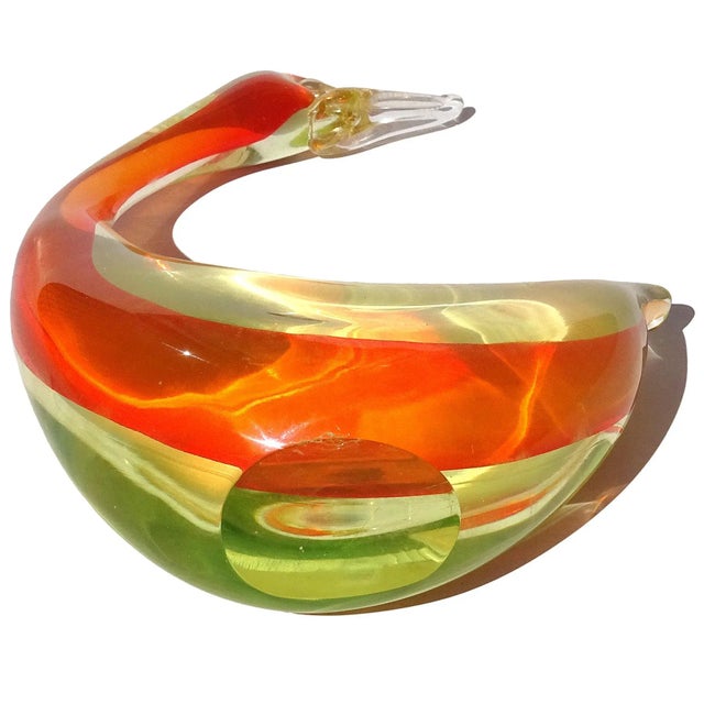Uranium Uv Reactive Vintage Cenedese Murano Yellow Orange Gold Flecks Italian Art Glass Bird Sculpture For Sale - Image 9 of 10