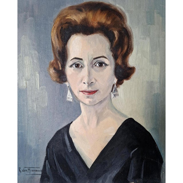 Modern R. Van Meerbeeck, Portrait of a Woman, 1961, Oil on Canvas For Sale - Image 3 of 9