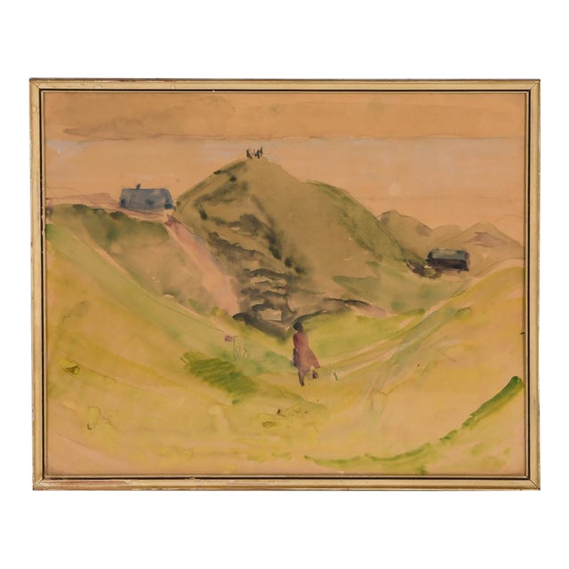 Scandinavian Landscape Watercolor, 1948 For Sale