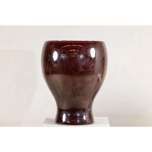 Large Hand-Crafted Artisan Ceramic Vessel in Reddish-Brown Glaze For Sale - Image 10 of 12