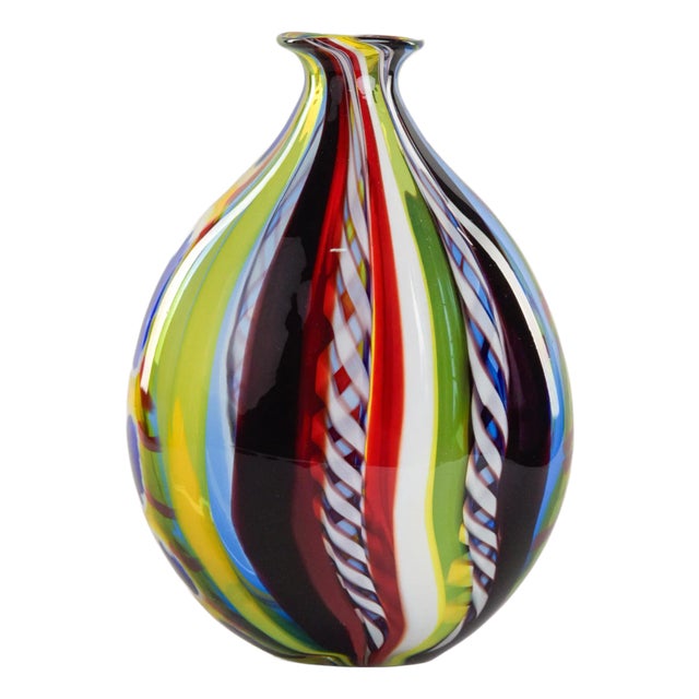 Vintage Multi Color Signed Fabiano Zanchi Murano Glass Vase For Sale