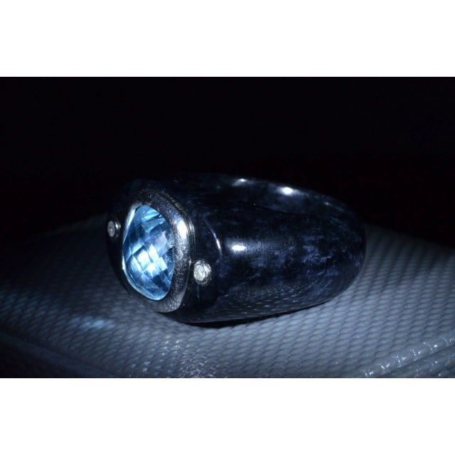 1980s The Saratoga: Interesting Hardstone Ring with Blue Topaz & Diamonds For Sale - Image 5 of 7