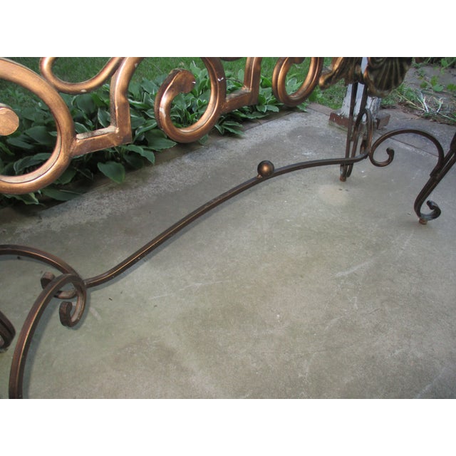 Stone Vintage French Ornate Iron With Marble and Glass Top Console Table For Sale - Image 7 of 18