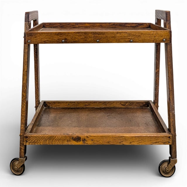 Modernist Rolling Serving Cart in Oak For Sale - Image 6 of 6