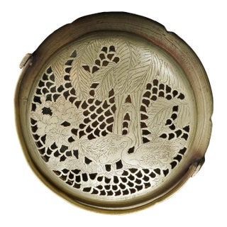 Chinese Copper Handled Hand Warmer With Pierced Top With Geese Circa 1900 For Sale