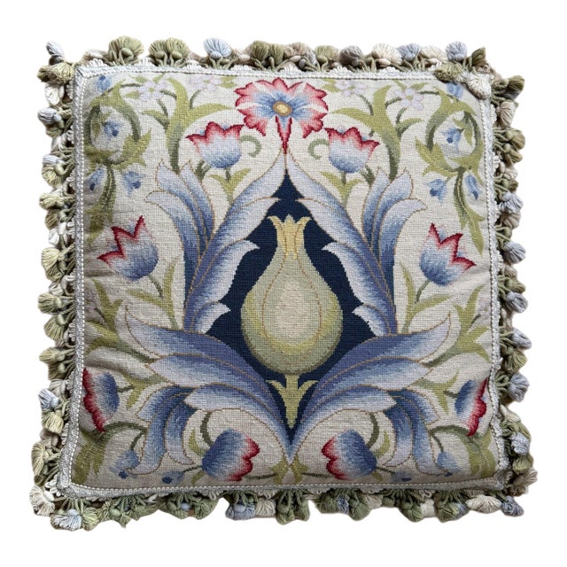 Vintage Aubusson Style Needlepoint Pillow For Sale