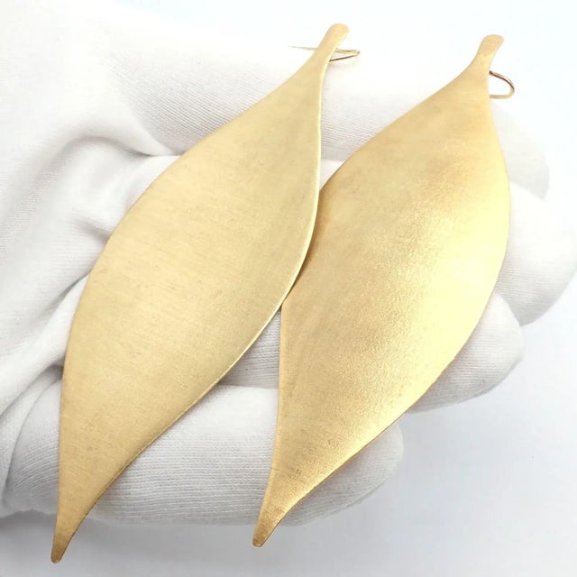 Gold Rare H. Stern 18k Yellow Gold Large Giant Leaf Dangle Earrings For Sale - Image 8 of 10