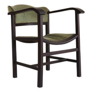 Art Deco Armchair in Black Lacquered Wood and Green Velvet, Belgium, 1930s For Sale