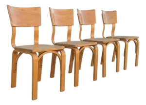 Set of 4 Vintage Thonet Beech Bentwood "Saddle Seat" Dining Chairs, 1940s