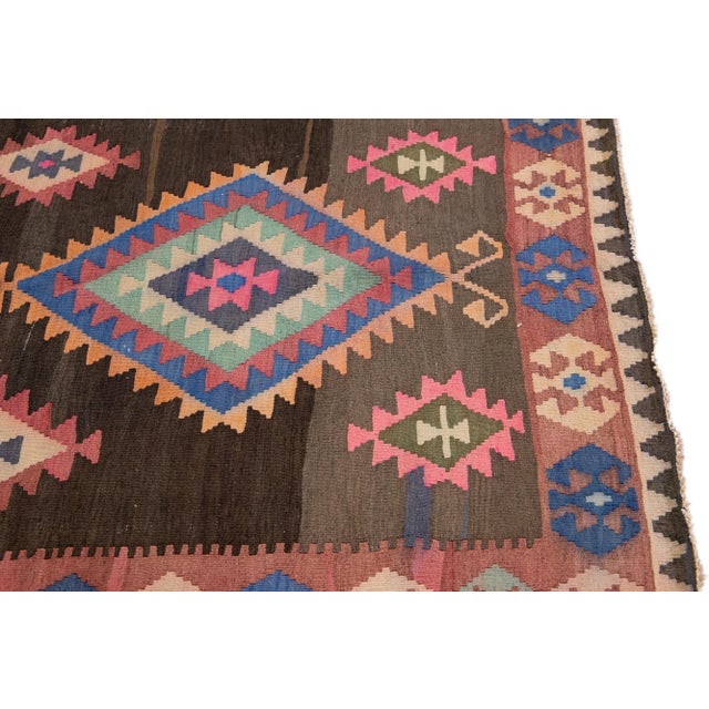 Mid-20th Century Turkish Kilim Multicolor Handmade Tribal Wool Rug For Sale In New York - Image 6 of 8