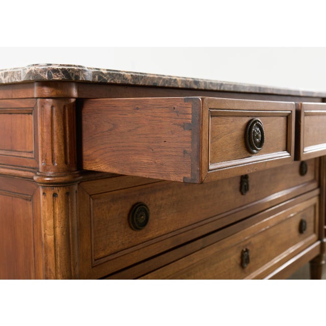 Pair of Louis XVI Style Marble Top Commodes Chest of Drawers For Sale - Image 9 of 18