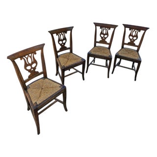 Elm Dining Chairs with Carved Back Frames in Rosette, France, 1890-1900, Set of 4 For Sale