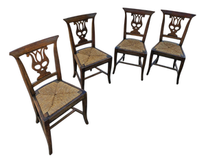 Elm Dining Chairs with Carved Back Frames in Rosette, France, 1890-1900, Set of 4