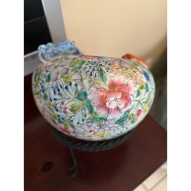 Early 20th Century Vintage Chinese Porcelain Dragon Bowl Famille Rose Floral Jardiniere For Sale - Image 5 of 9