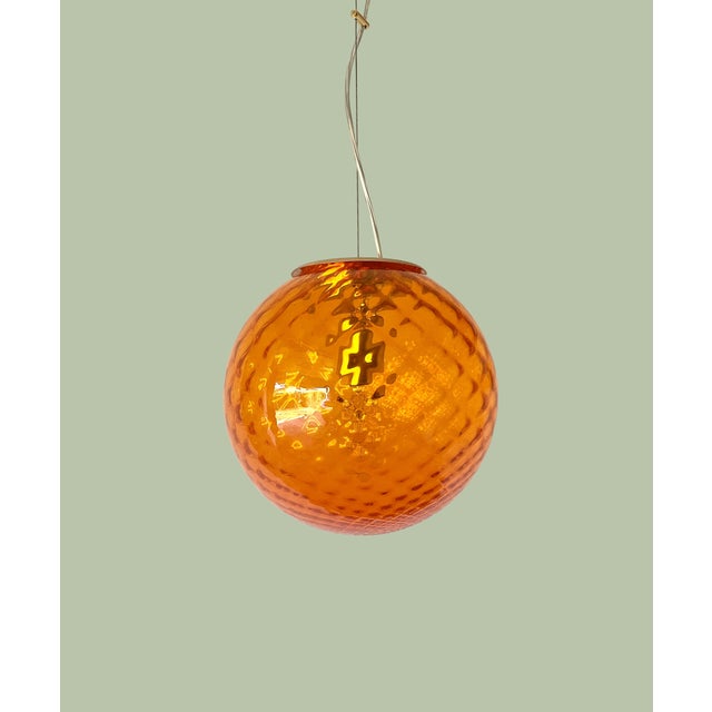 Orange Murano Glass Baloton Pendant Lamp, 1980s For Sale - Image 3 of 17
