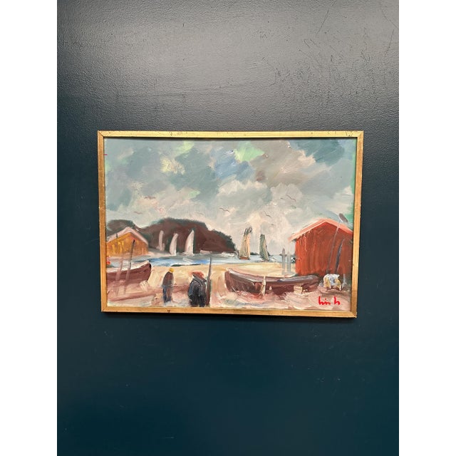 Eric Lo, Coastal Village, 1960s, Oil Painting on Canvas, Framed For Sale - Image 15 of 18