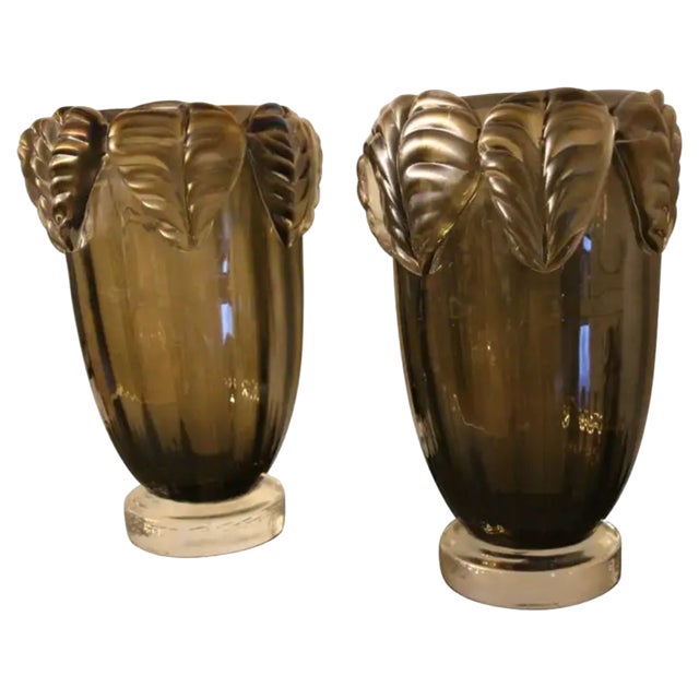 Smoked Glass Murano Vases by Costantini, Set of 2 For Sale