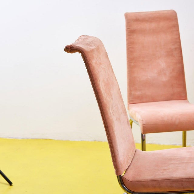 Chairs in Metal and Pink Fabric, 1970s, Set of 6 For Sale - Image 6 of 9