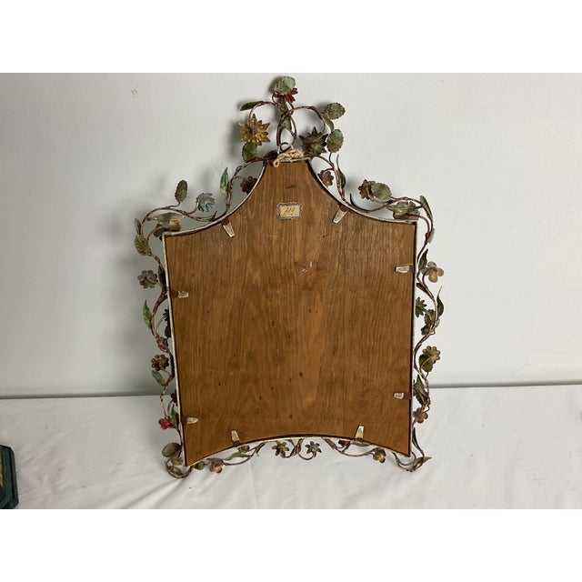 Mediterranean Vintage Italian Tole Floral Mirror For Sale - Image 3 of 12