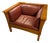 1970s Mission Style Wood and Leather Armchair For Sale