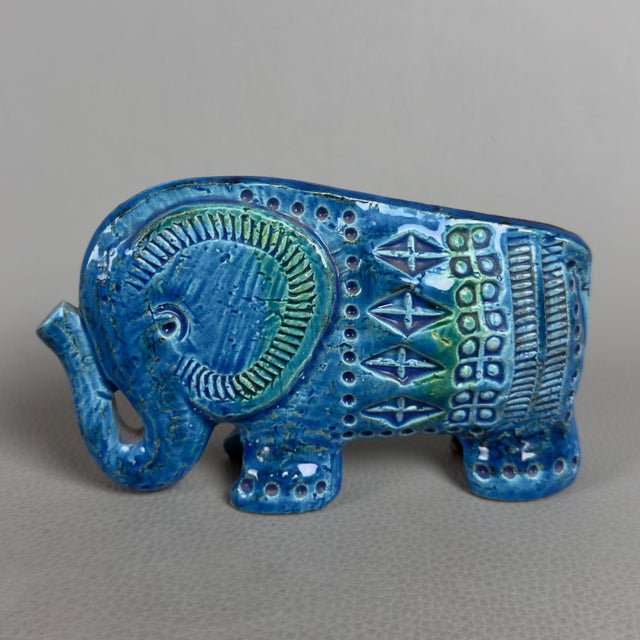 Vintage Blue Ceramic Elephant Sculpture by Aldo Londi for Bitossi / Flavia Montelupo, 1960s For Sale - Image 11 of 11