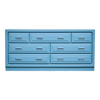 Mid 20th Century Blue Seven Drawer Vintage Dresser For Sale