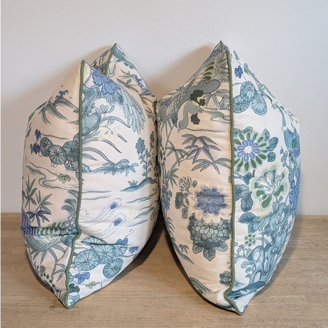Lee Jofa Sakura Print Pillows in Teal - Pair For Sale In Greensboro - Image 6 of 7