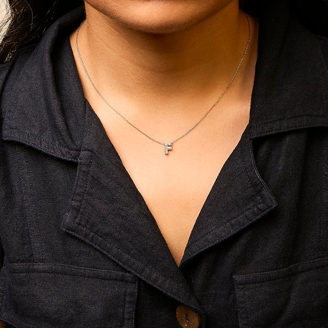 10K Yellow Gold Diamond Accent "F" Initial Bubble Pendant Necklace For Sale - Image 4 of 5