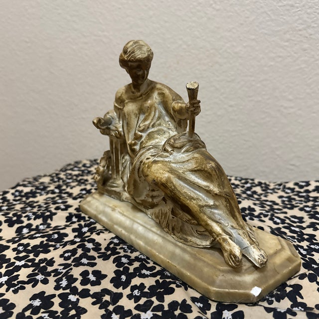 Victorian Antique 19th Century Gilt Neo-Classical Seated Woman For Sale - Image 3 of 9
