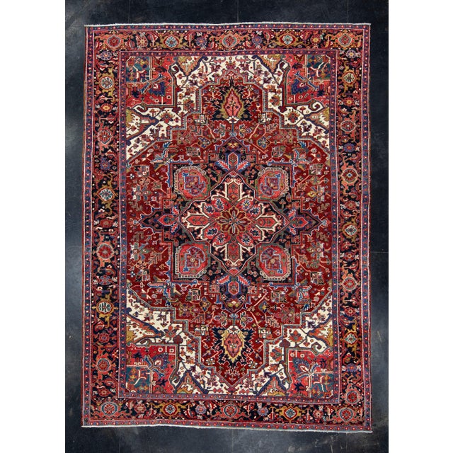 Red & Navy Blue Oriental Handwoven Vintage Rug 7'10" x 10'11" For Sale - Image 9 of 9