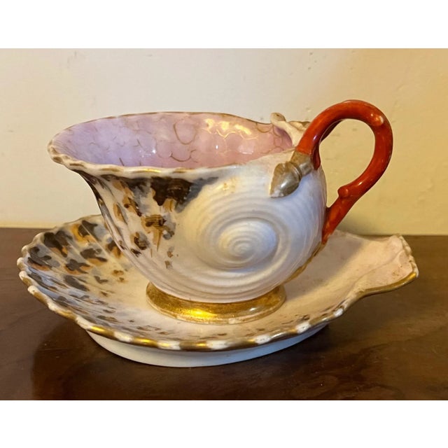 Antique 19th Century Old Paris Porcelain Sea Shell Form Teacup & Saucer With Coral Handle- 2 Pieces For Sale - Image 13 of 13