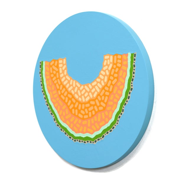 Contemporary Cantaloop - Original Vibrant Abstract Fruit Still Life Painting on Panel by Will Beger For Sale - Image 3 of 9