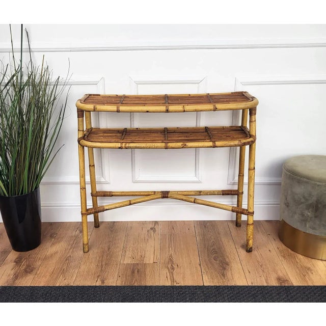 Bohemian Italian Bamboo Rattan Riviera Wall Console Table, 1960s | Chairish