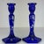 Vintage Fenton Glass Cobalt Blue White Hand Painted Flowers Candle Sticks Signed-Set of 2 For Sale In Orlando - Image 6 of 6