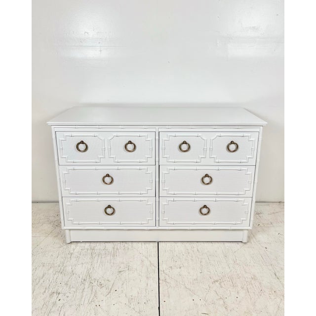 Vintage Lacquered Omega Faux Bamboo Chest of Drawers Dresser For Sale - Image 11 of 12