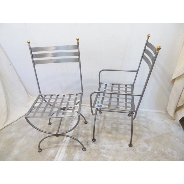 Vintage French Polished Steel Dining Chairs - Set 6 For Sale - Image 4 of 5