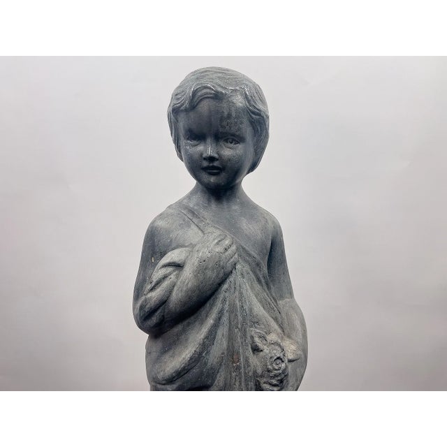 1990s Garden Figural Statue of a Child on Plinth For Sale - Image 4 of 8