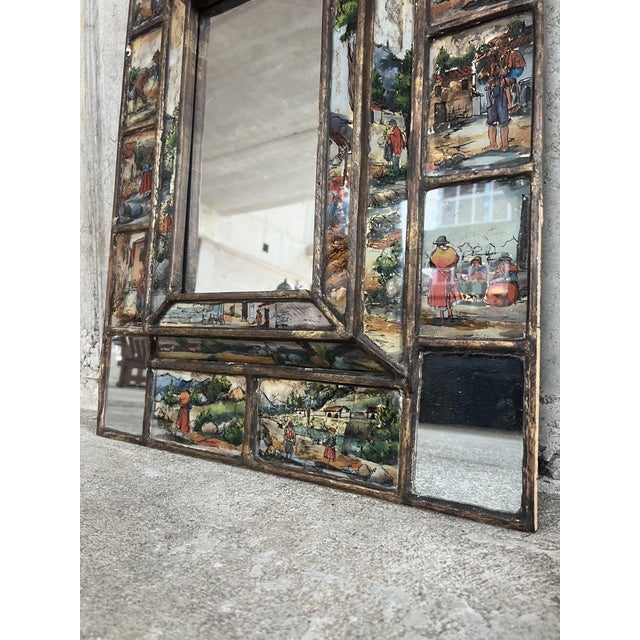 Glass Handpainted Italian Mirror, 1920s For Sale - Image 7 of 9