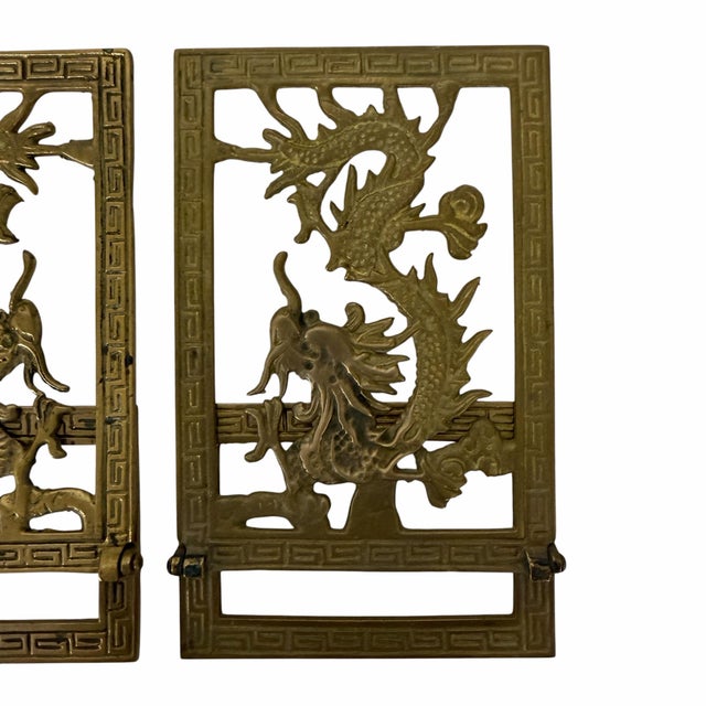 Mid 20th Century Vintage Mid Century Chinoiserie Brass Dragon Bookends For Sale - Image 5 of 6