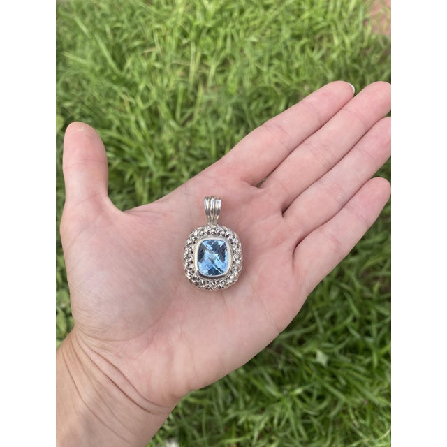 Early 21st Century Slane Blue Topaz Basketweave Enhancer, Sterling Silver, Length 1.5 In For Sale - Image 5 of 5
